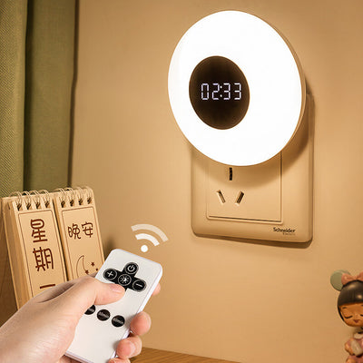 Round Remote Socket Clock LED Night Light Wall Sconce Lamp
