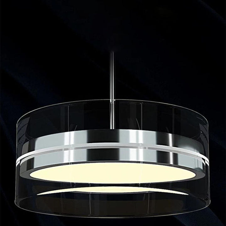 Lámpara de araña LED de isla con pantalla cilíndrica de vidrio de acero inoxidable escandinavo contemporáneo para comedor 