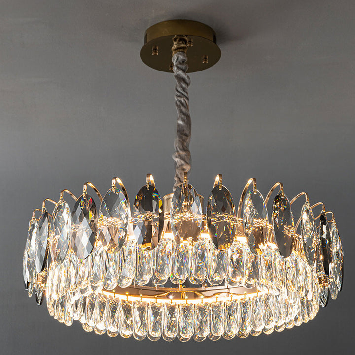 Lustre LED rond en cristal de luxe léger européen 