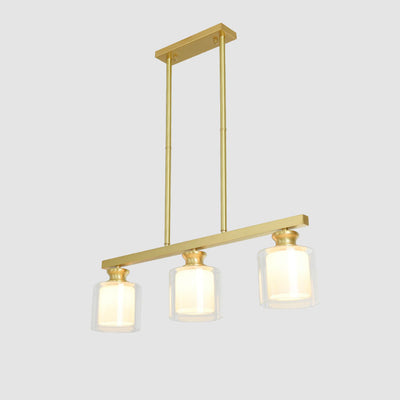 Nordic Simplicity Brass Glass Cylinder Linear Island Light 3/4 Light Chandelier