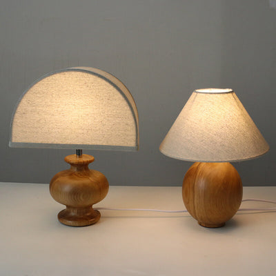 Japanese Wabi-sabi Vintage Solid Wood Fabric 1-Light Table Lamp