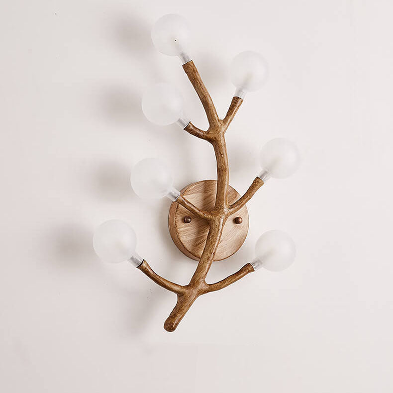 Traditional Vintage Tree Fork Resin Glass 7-Light Wall Sconce Lamp For Bedroom