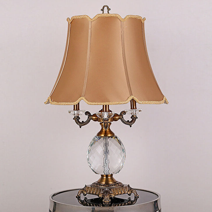 Modern Luxury Fabric Shade Candle Crystal Base 3/4 Light Table Lamp