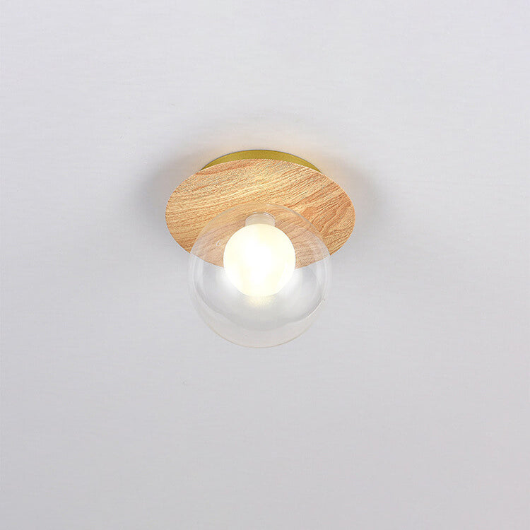 Traditional Japanese Acrylic Iron Woodgrain 1-Light Semi-Flush Mount Ceiling Light
