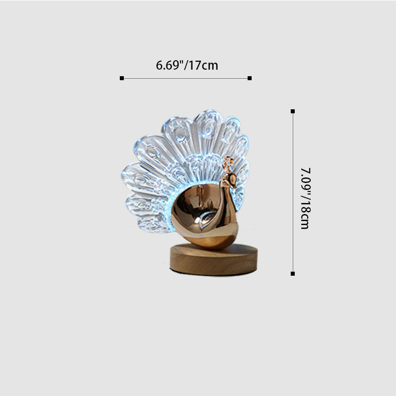 Zeitgenössische kreative Hardware Acryl Pfau Design LED Tischlampe für Schlafzimmer 