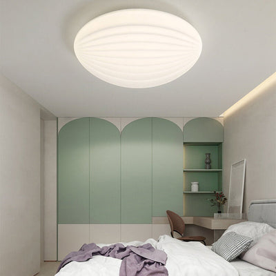 Modern Minimalist Milk White Acrylic Striped Round LED Flush Mount Ceiling Light