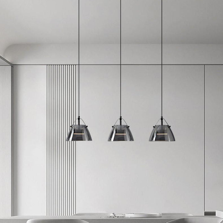 Contemporary Scandinavian Glass Conical Shade LED Island Light Chandelier For Dining Room