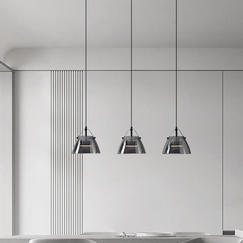 Contemporary Scandinavian Glass Conical Shade LED Island Light Chandelier For Dining Room