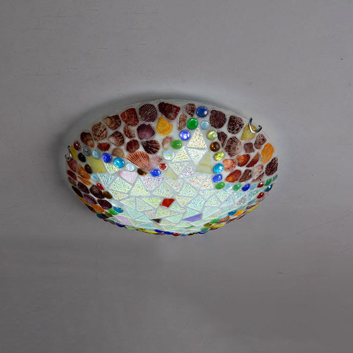 Luminaire encastré à 1 lumière avec coque en verre et matériel Tiffany rustique européen 