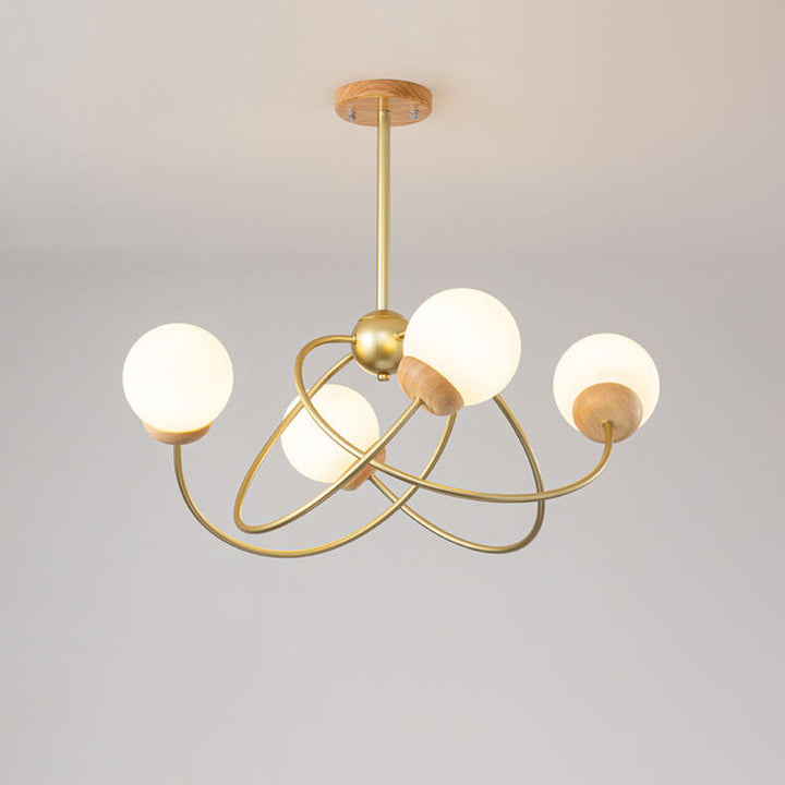 Moderner minimalistischer Orb Rubberwood Glas 4/6-Licht Insel Licht Kronleuchter 