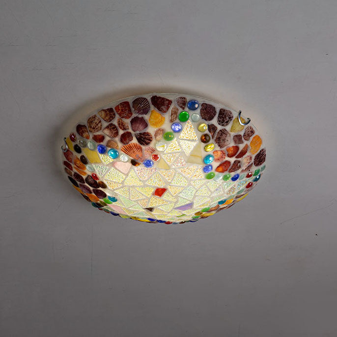 Luminaire encastré à 1 lumière avec coque en verre et matériel Tiffany rustique européen 