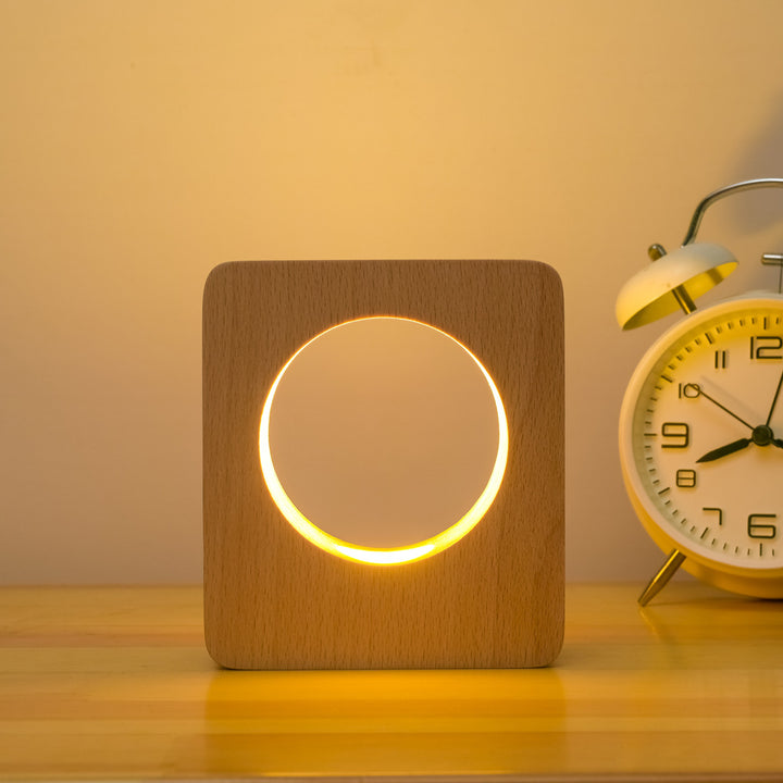 Lámpara de mesa de luz nocturna LED recargable USB de madera maciza con forma de árbol cuadrado moderno 