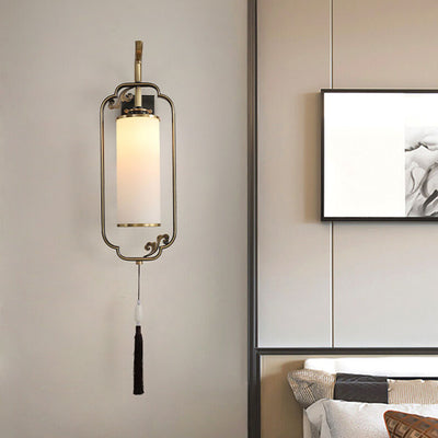 Modern Chinese Brass Glass Column 1-Light Wall Sconce Lamp