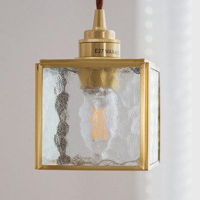 Modern Creative Stripe Square Glass Brass 1-Light Pendant Light