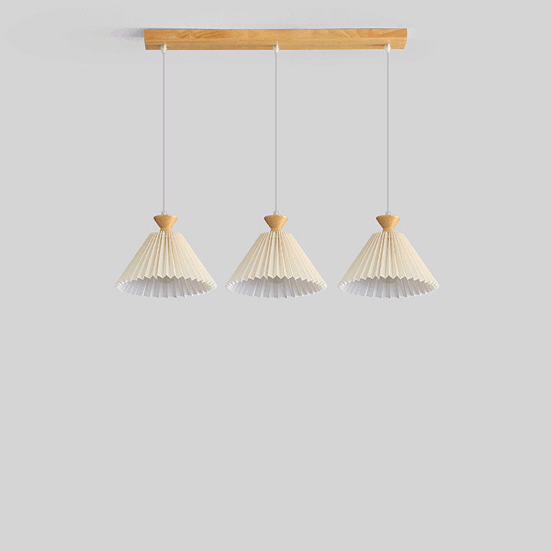 Lustre nordique à cône plissé en bois, 1/3 lumières, luminaire d&