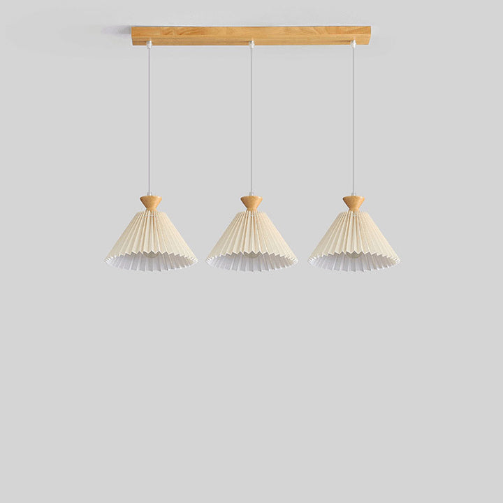 Lustre nordique à cône plissé en bois, 1/3 lumières, luminaire d&
