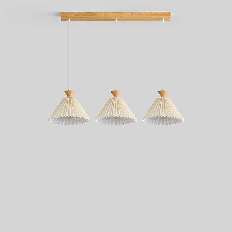 Nordic Wooden Pleated Cone 1/3 Light Island Light Chandelier