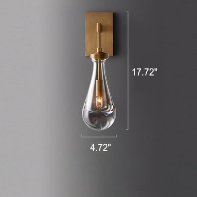 Moderne minimalistische Tropfenform transparente Vollkupfer-Kristall 1-Licht Wandleuchte 
