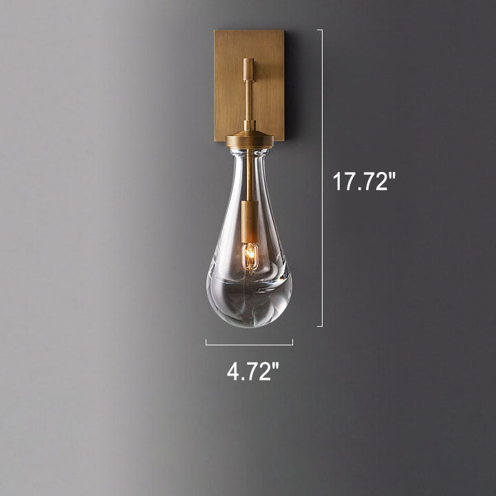 Moderne minimalistische Tropfenform transparente Vollkupfer-Kristall 1-Licht Wandleuchte 
