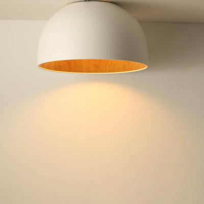 Minimalist Wooden Bowl Iron LED Flush Mount Ceiling Light