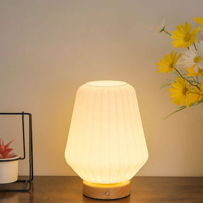 Nordic Milk White Pleated Stripes Glass Rhombus 1-Light Table Lamp