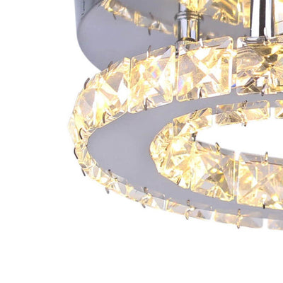 Modern Minimalist Round Crystal Mirror Stainless Steel LED Flush Mount Ceiling Light