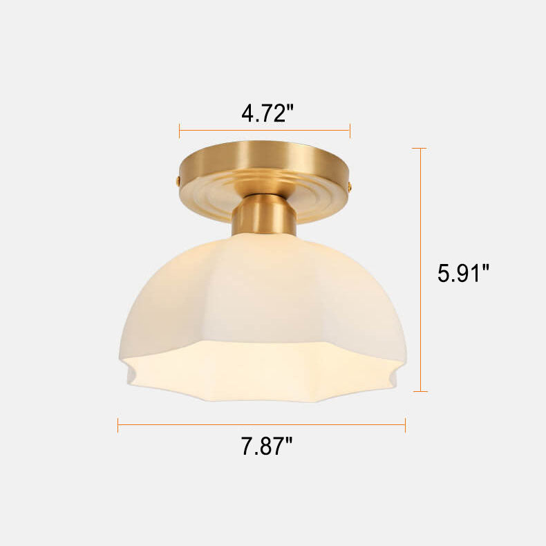 Japanese Vintage Brass Glass Dome 1-Light Semi-Flush Mount Ceiling Light