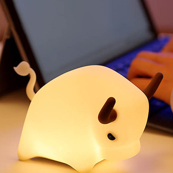 Lámpara de Mesa Luz Nocturna LED Regulable con Temporizador USB de Silicona en Forma de Vaca Animal 