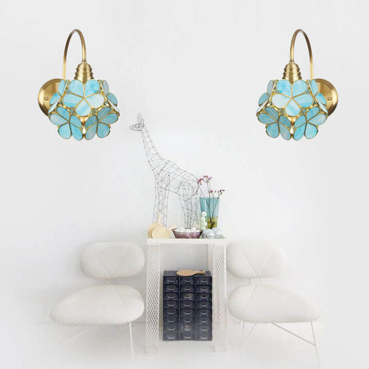 European Tiffany Vintage Brass Glass 1-Light Wall Sconce Lamp