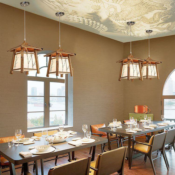 Traditional Japanese Bamboo Weaving Metal 1-Light Pendant Light For Dining Room