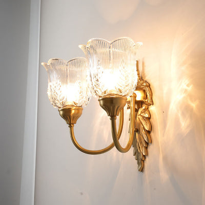 Vintage Flower Cup Brass Glass 1/2 Light Wall Sconce Lamp