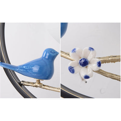 Applique murale 1-lumière avec boule en verre ronde chinoise moderne et branche d'arbre avec oiseau 