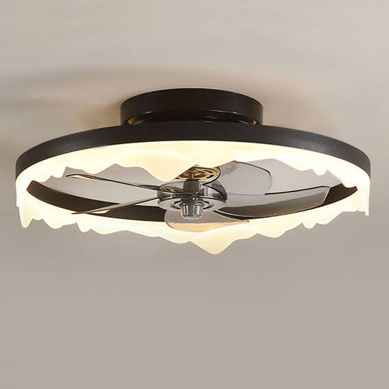 Minimalist Round Acrylic Border LED Semi-Flush Mount Ceiling Fan Light