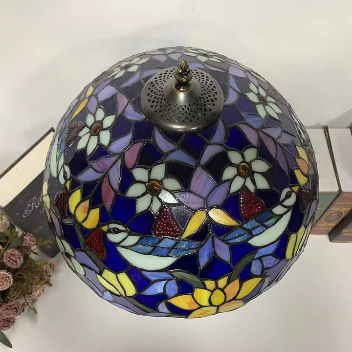 Lampe de table à 1 lumière en forme de fleur en vitrail en fer de luxe Tiffany 