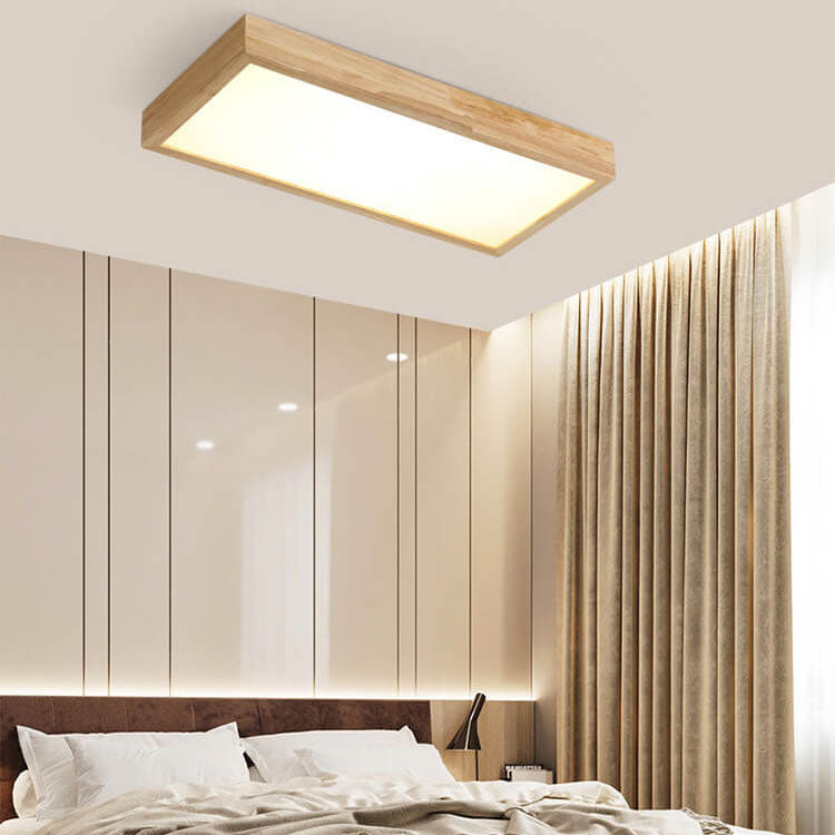 Nordic Japanese Log Wood  Rectangular LED Flush Mount Ceiling Light