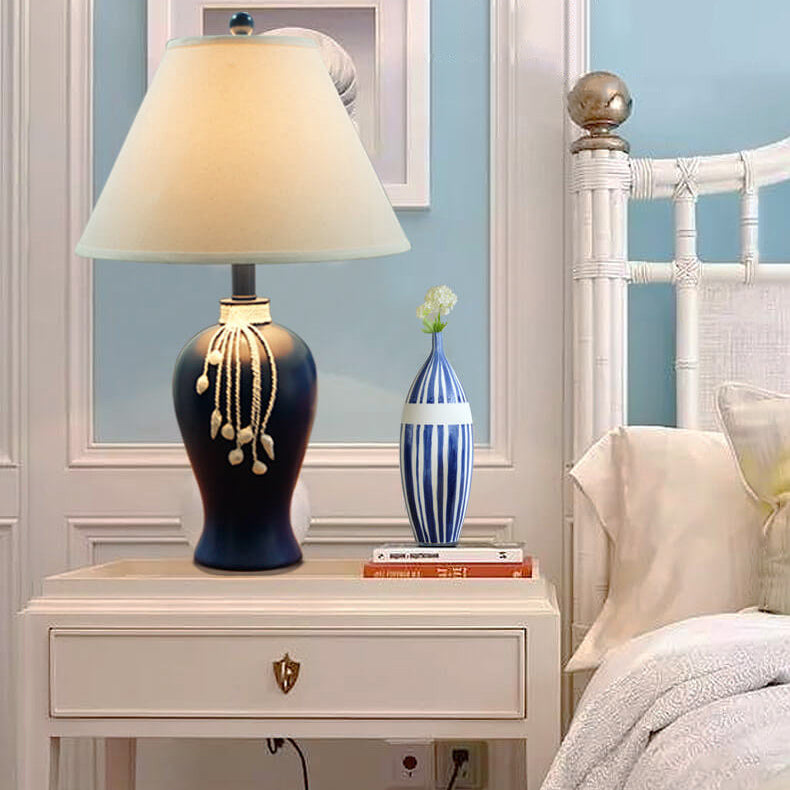 Lampe de Table à 1 Lumière avec Base en Résine et Tissu Méditerranéen Européen 