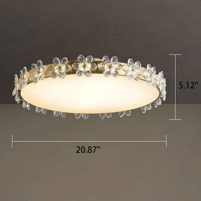 Moderne, runde LED-Deckenleuchte mit rundem Blumenrand aus Kristallglas