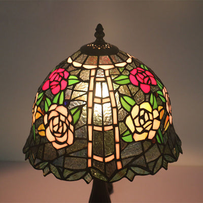Vintage Tiffany Rose Petal Stained Glass 1-Light Table Lamp