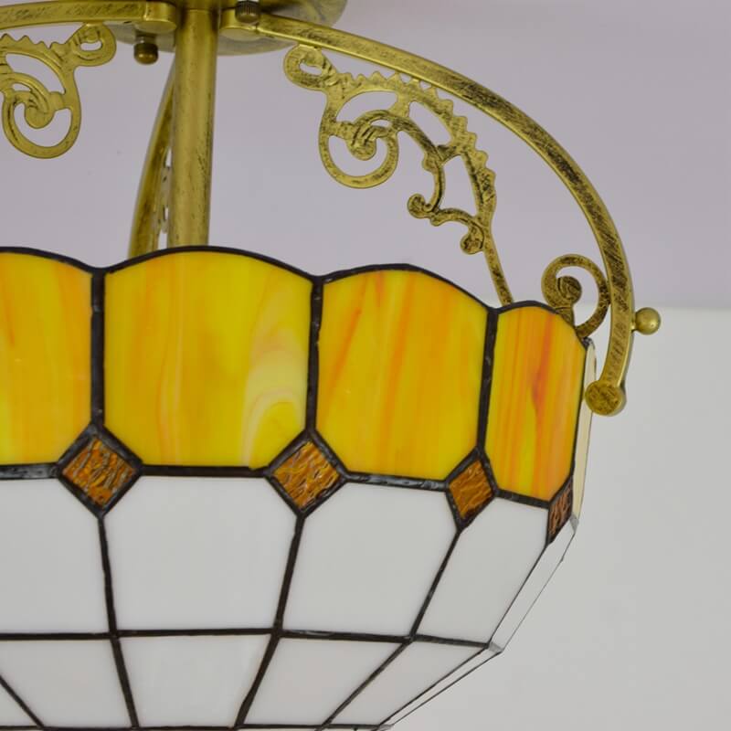 Tiffany European Mediterranean Yellow Glass Bowl 2-Light Semi-Flush Mount Ceiling Light