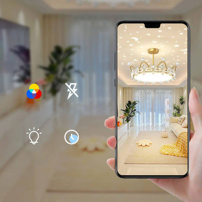 Moderne minimalistische schmiedeeiserne Kristallkronen-Projektions-LED-Deckenleuchte 