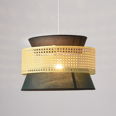Suspension Luminaire Moderne en Rotin Japonais en Forme de Tambour à 1 Lumière 