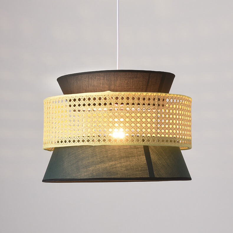 Suspension Luminaire Moderne en Rotin Japonais en Forme de Tambour à 1 Lumière 
