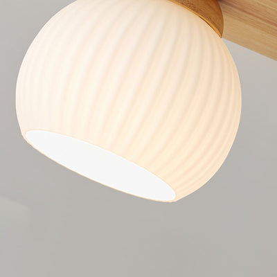 Japanese Vintage Striped Glass Wood Long Plate 2/3 Light Flush Mount Ceiling Light