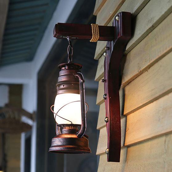 Retro Bamboo Weaving Handle 1-Light Antique Glass Kerosene Wall Lamp