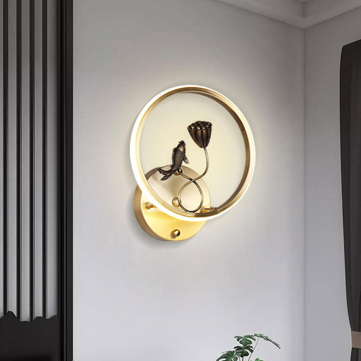 Applique murale LED de style chinois moderne avec design créatif de paysage de bassin de lotus 