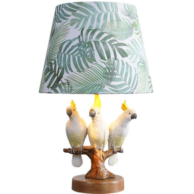 Nordic Leaf Fabric Resin Bird Design 1-Light Table Lamp