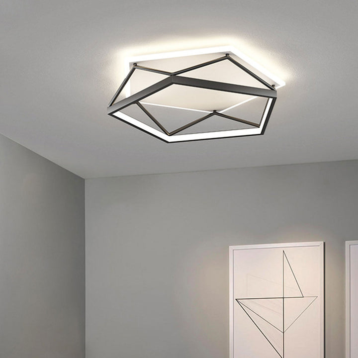 Luz de techo LED montada al ras con diseño geométrico cuadrado minimalista moderno de hierro y acrílico 
