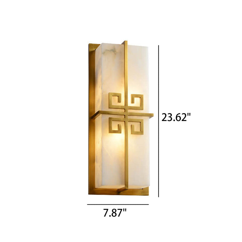 New Chinese Style Full Copper Pattern Design Marble 2-Light Wall Sconce Lamp