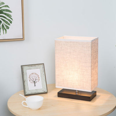 Modern Simplicity Rectangular Linen Black Wood Base 1-Light Table Lamp