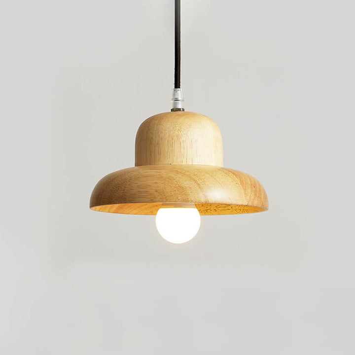 Lámpara colgante de una luz con cúpula de sombrero de madera maciza nórdica 